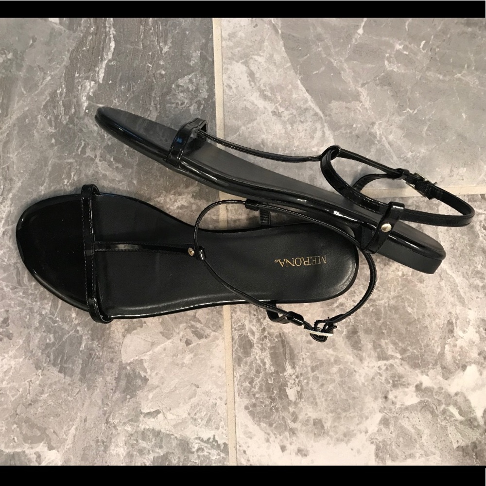Black patent sandals